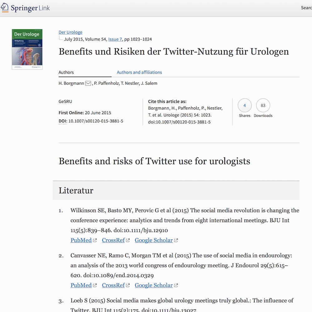 A healthcare social media research article published in Der Urologe A, June 19, 2015