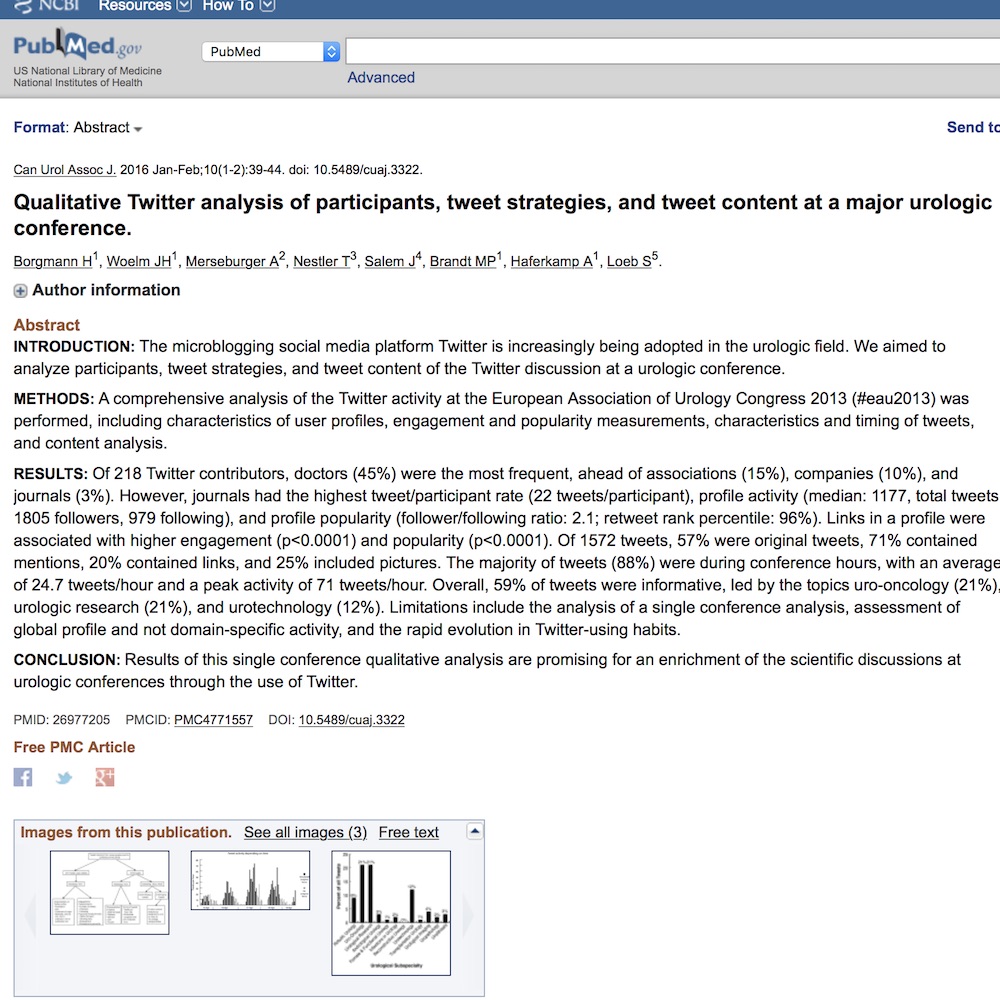 A healthcare social media research article published in Canadian Urological Association Journal, February 16, 2016