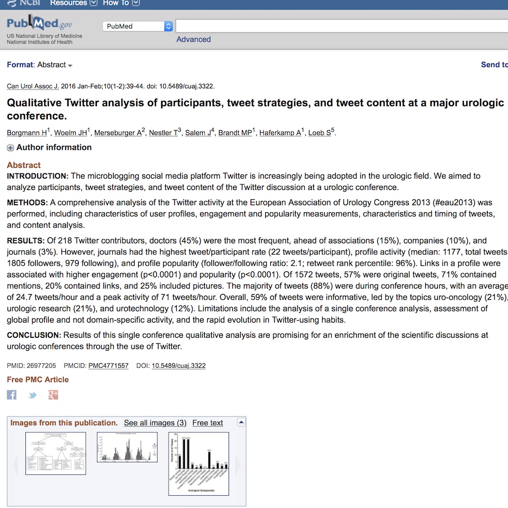 A healthcare social media research article published in Canadian Urological Association Journal, February 15, 2016