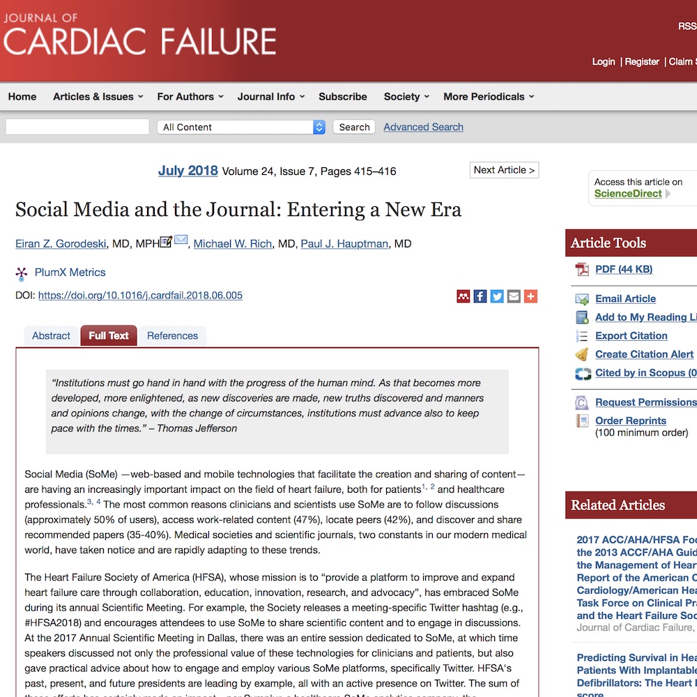 A healthcare social media research article published in Journal of Cardiac Failure, June 30, 2018