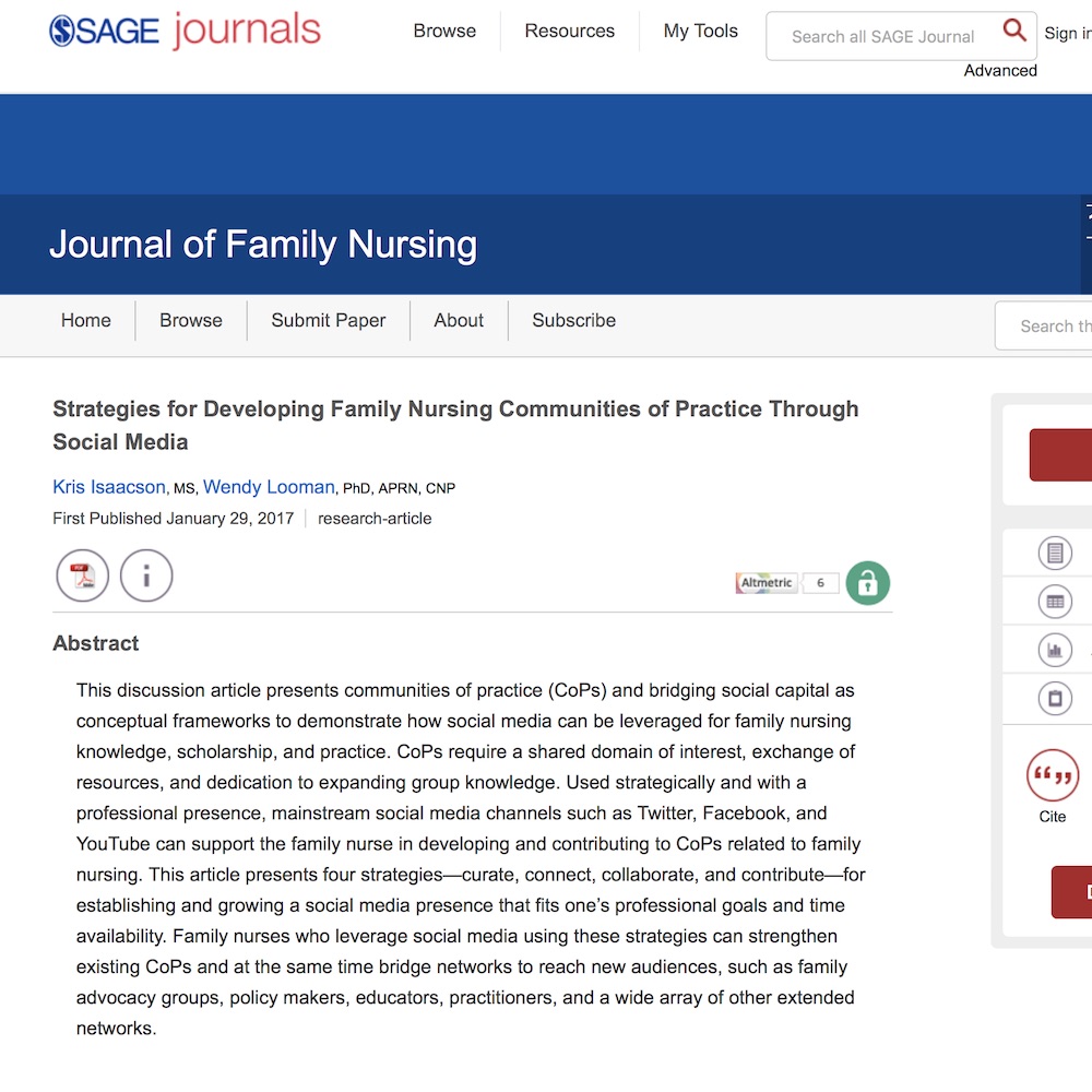 A healthcare social media research article published in Journal of Family Nursing, January 29, 2017