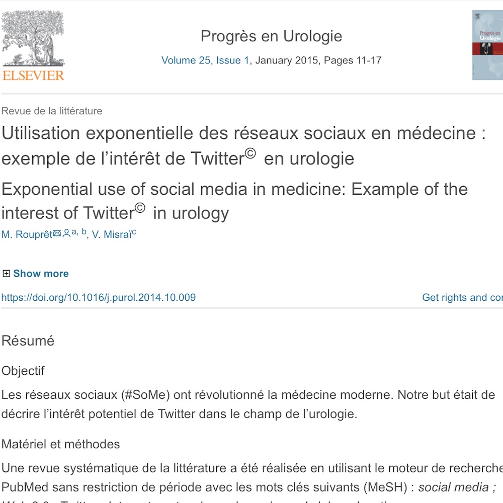 A healthcare social media research article published in Progrès en Urologie, December 31, 2014