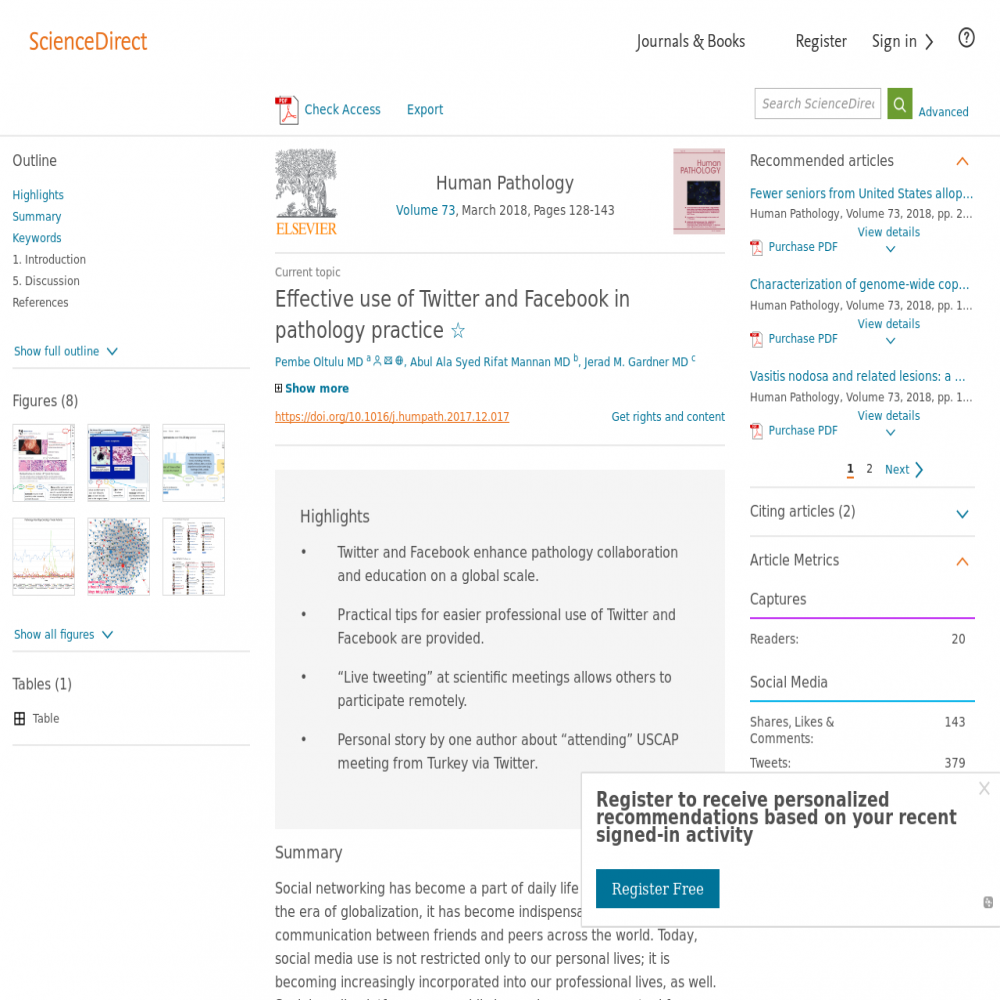 A healthcare social media research article published in Human Pathology, February 28, 2018