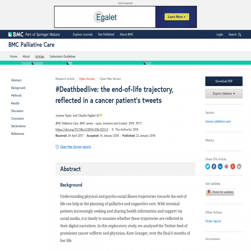 A healthcare social media research article published in BMC Palliative Care, January 21, 2018