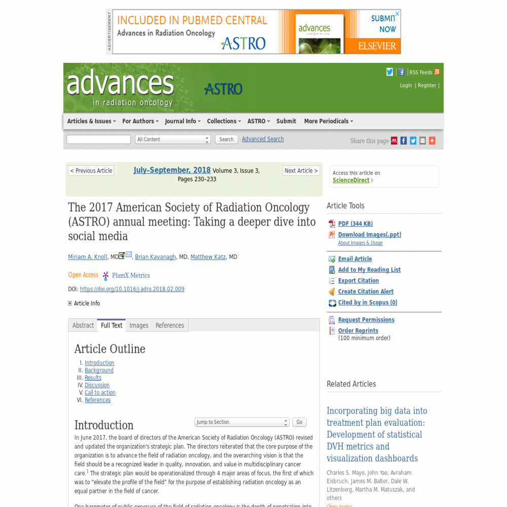 A healthcare social media research article published in Advances in Radiation Oncology, January 31, 2018