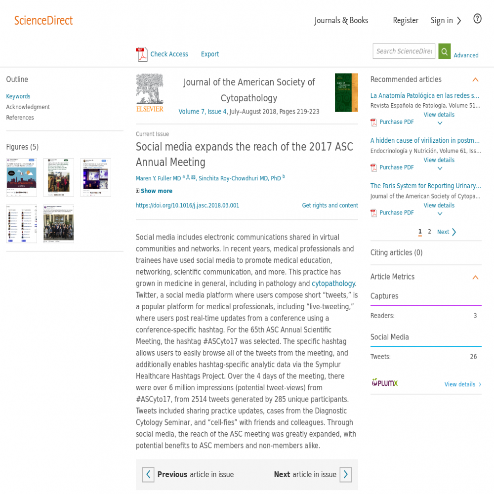 A healthcare social media research article published in Journal of the American Society of Cytopathology, June 30, 2018