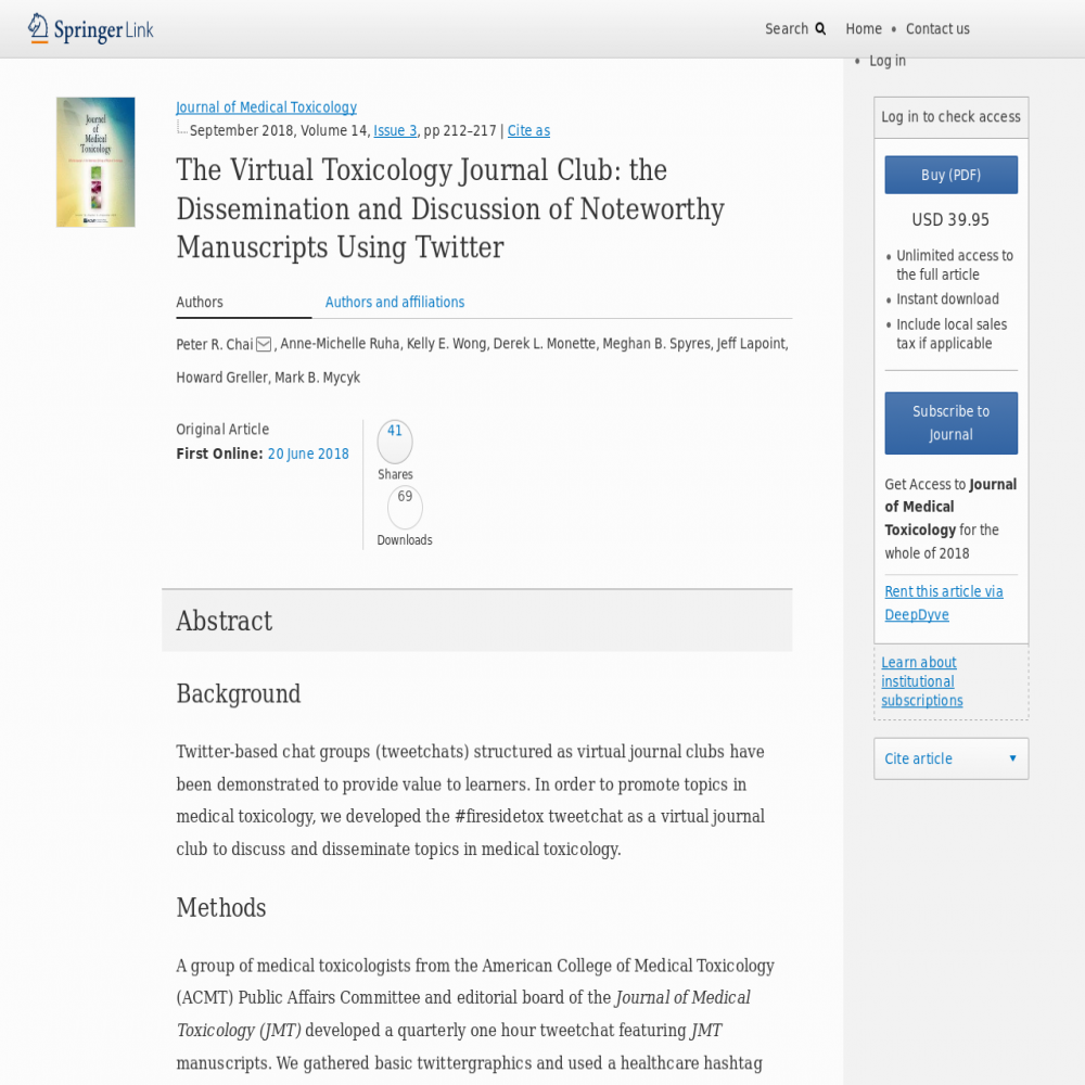 A healthcare social media research article published in Journal of Medical Toxicology, June 19, 2018