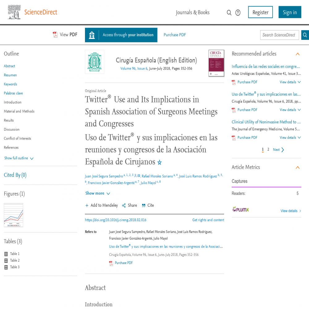 A healthcare social media research article published in Cirugía Española (English Edition), June 1, 2018