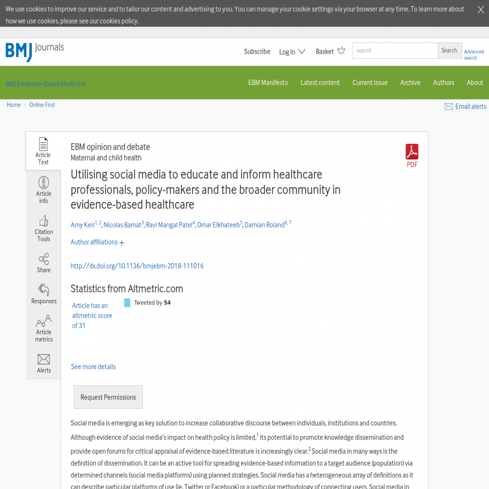 A healthcare social media research article published in BMJ Evidence-Based Medicine, July 25, 2018