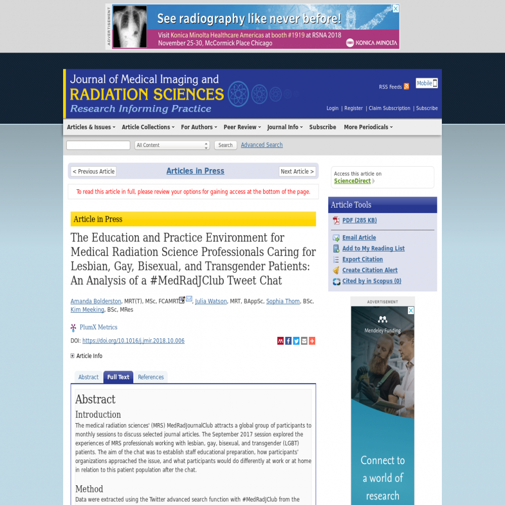 A healthcare social media research article published in Journal of Medical Imaging & Radiation Sciences, November 30, 2018