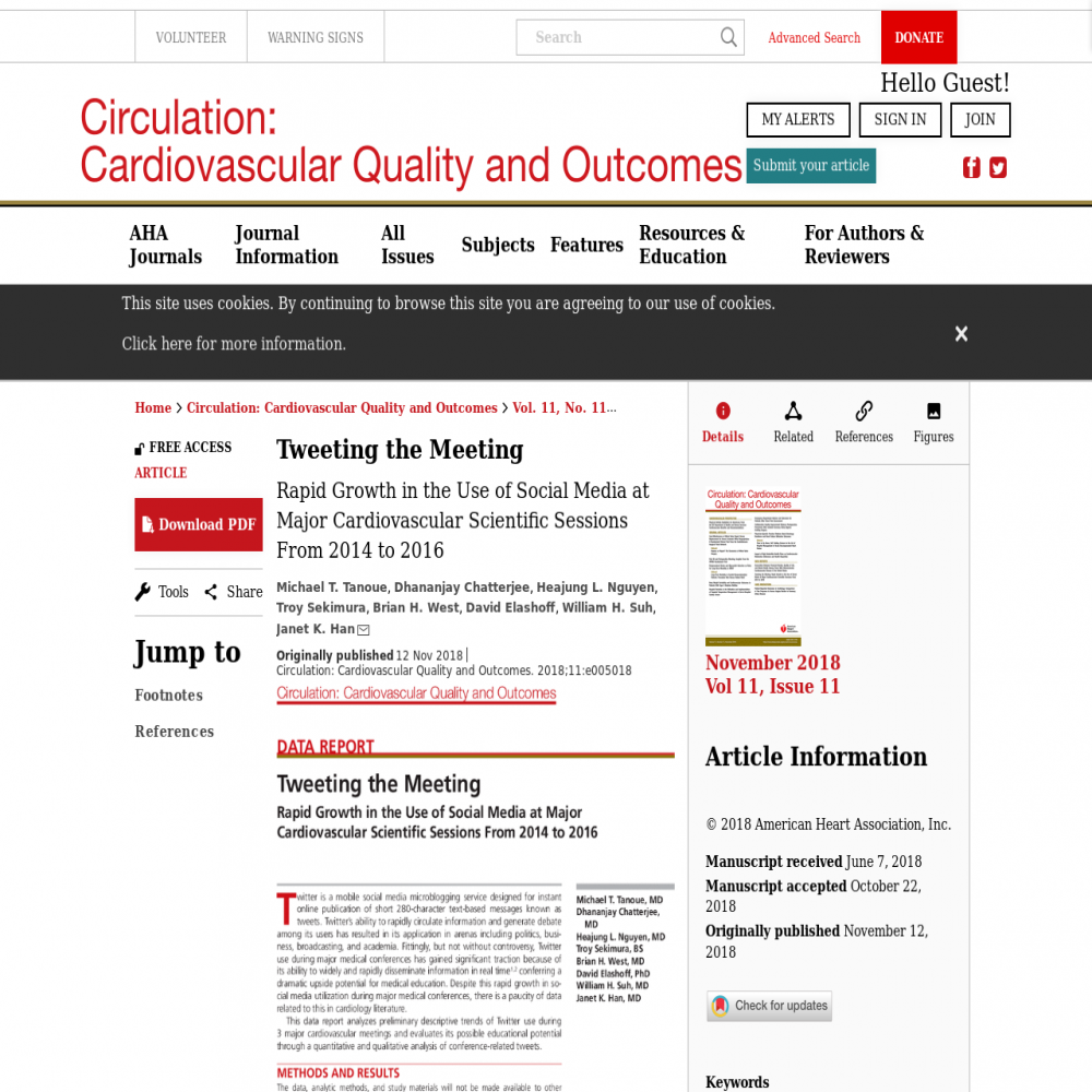 A healthcare social media research article published in Circulation: Cardiovascular Quality & Outcomes, October 31, 2018