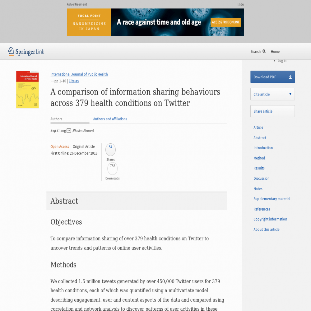A healthcare social media research article published in International Journal of Public Health, December 25, 2018