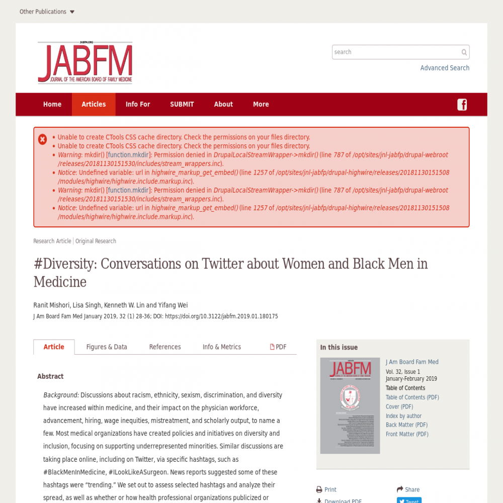 A healthcare social media research article published in Journal of the American Board of Family Medicine (formerly Journal of the American Board of Family Practice), January 4, 2019