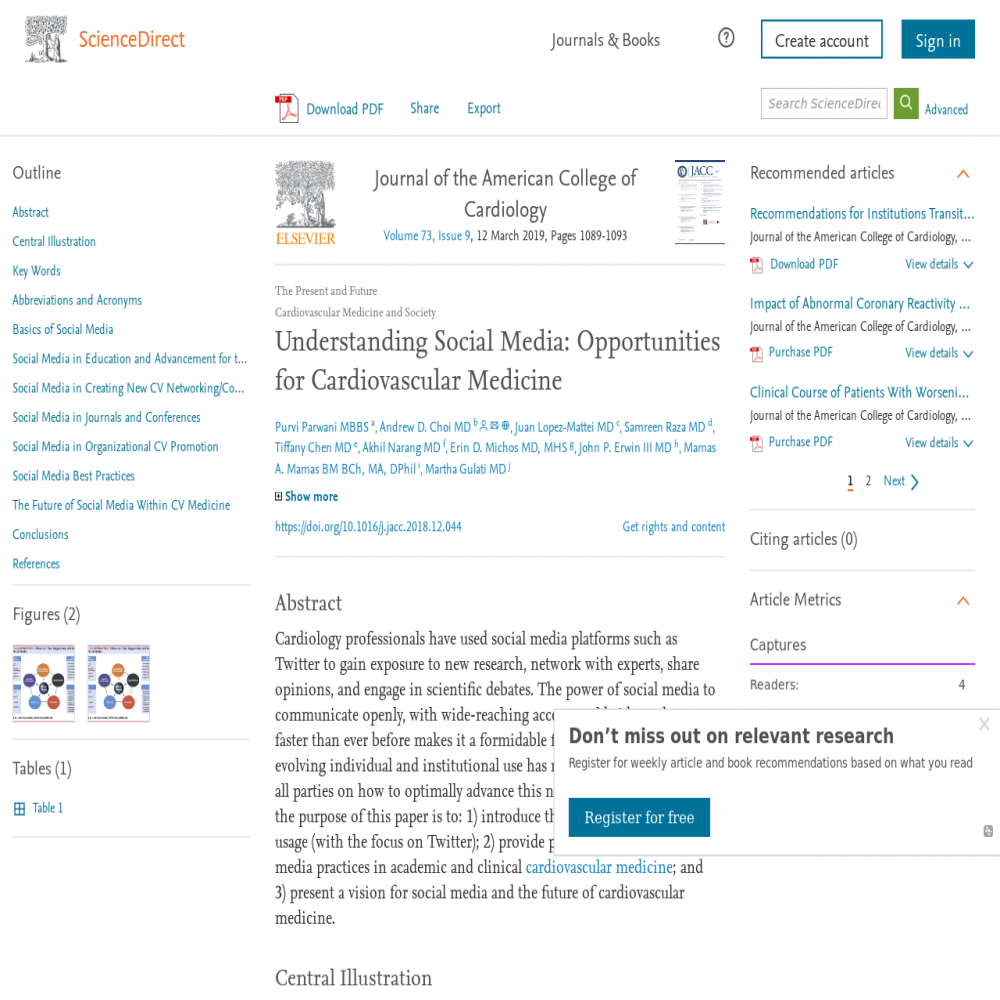 A healthcare social media research article published in JACC, February 28, 2019