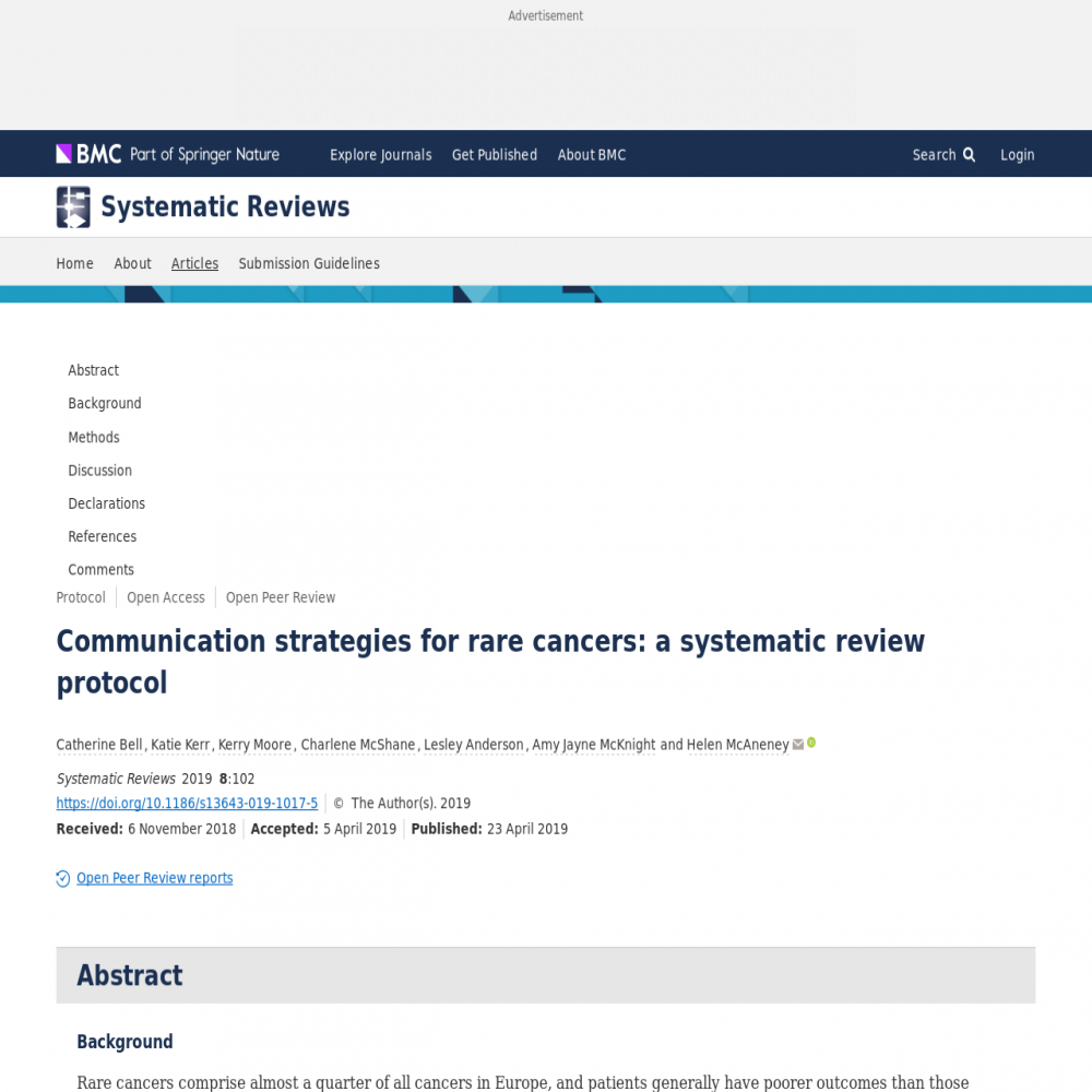 A healthcare social media research article published in Systematic Reviews, April 22, 2019