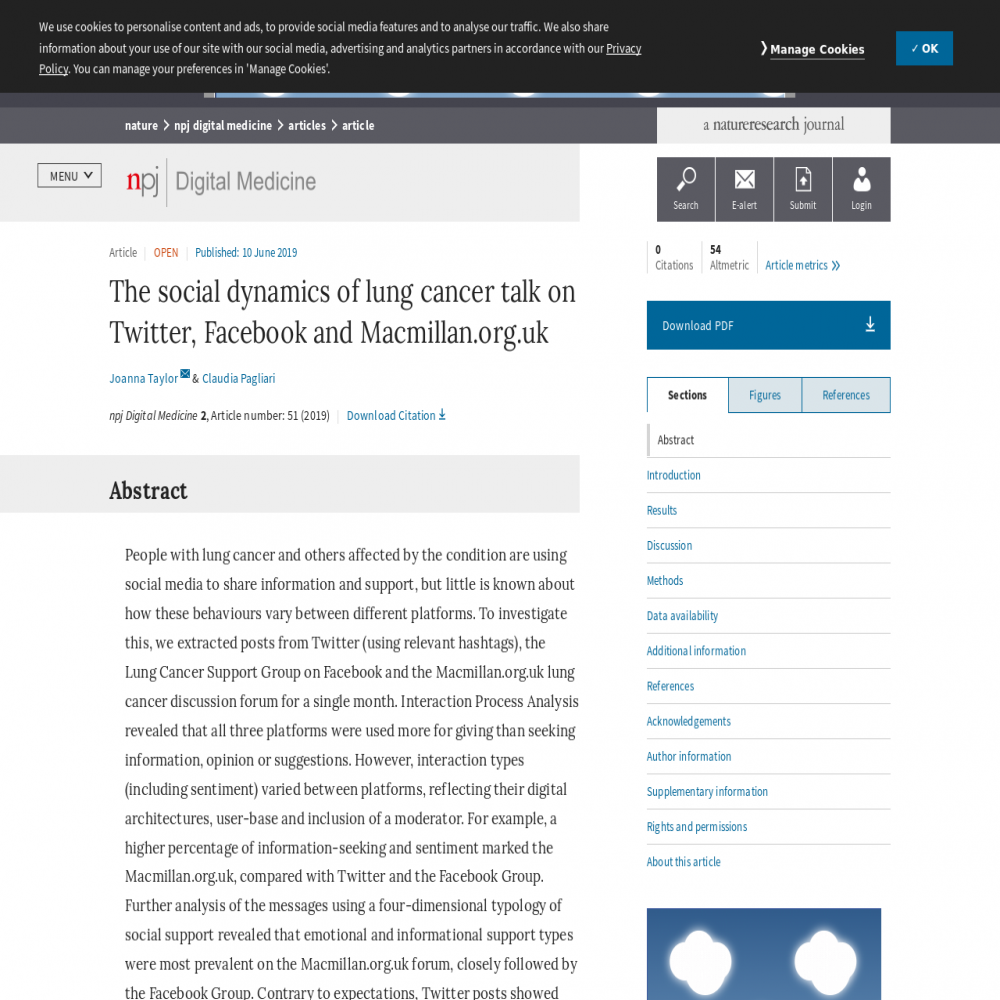 A healthcare social media research article published in npj Digital Medicine, June 9, 2019