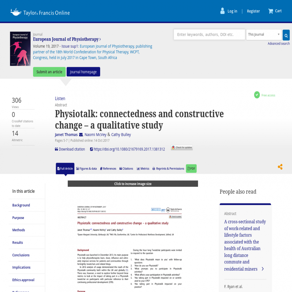 A healthcare social media research article published in The European Journal Of Physiotherapy, October 13, 2017