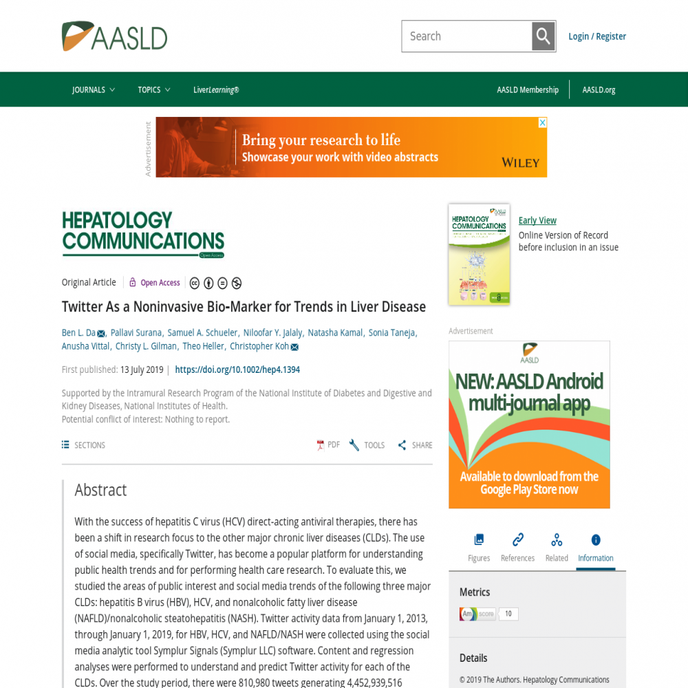 A healthcare social media research article published in HEPATOLOGY COMMUNICATIONS, September 1, 2019