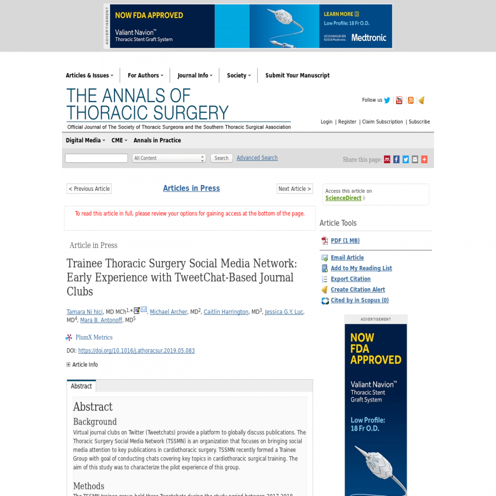 A healthcare social media research article published in The Annals of Thoracic Surgery, July 22, 2019