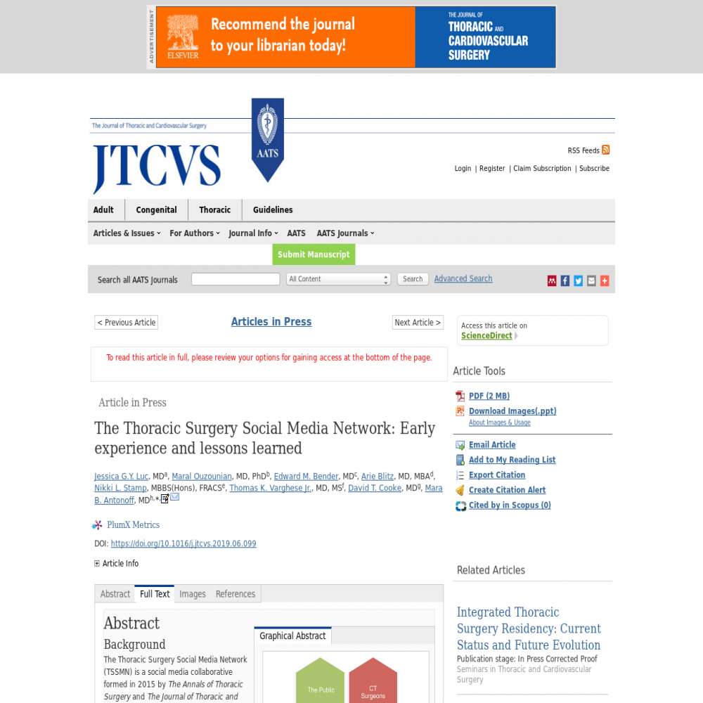 A healthcare social media research article published in Journal of Thoracic and Cardiovascular Surgery, September 30, 2019