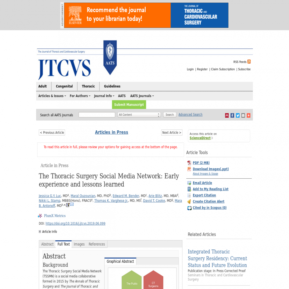 A healthcare social media research article published in Journal of Thoracic and Cardiovascular Surgery, August 14, 2019