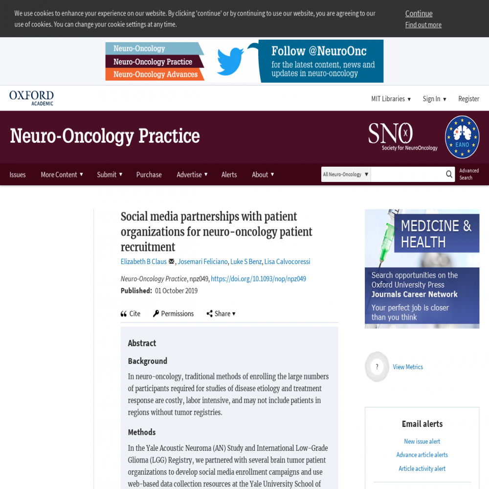 A healthcare social media research article published in Neuro-Oncology Practice, September 30, 2019