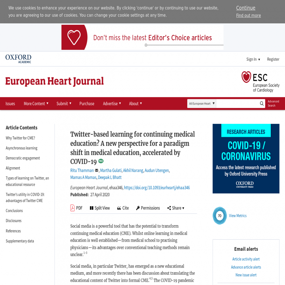 A healthcare social media research article published in European Heart Journal, April 26, 2020