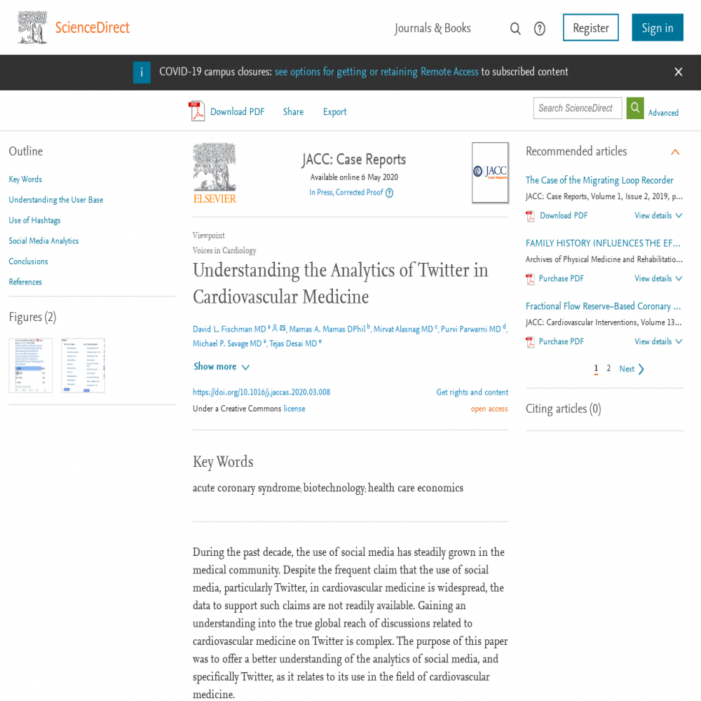 A healthcare social media research article published in JACC: Case Reports, May 5, 2020