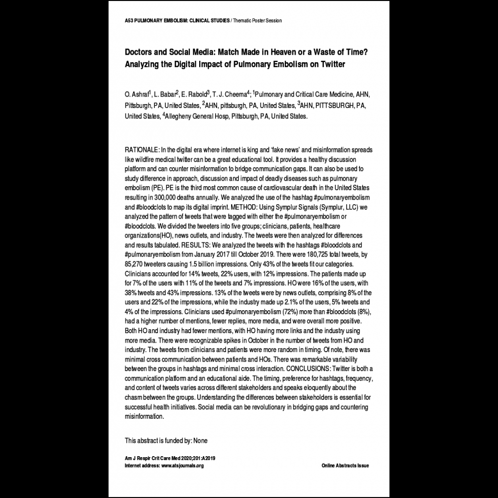 A healthcare social media research article published in American Journal of Respiratory and Critical Care Medicine, 