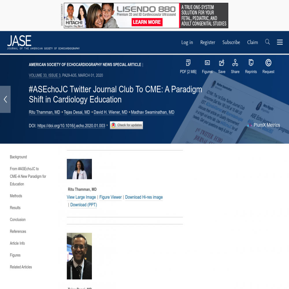 A healthcare social media research article published in Journal of the American Society of Echocardiography (Online), February 29, 2020