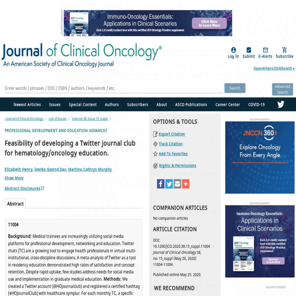 A healthcare social media research article published in Journal of Clinical Oncology, 