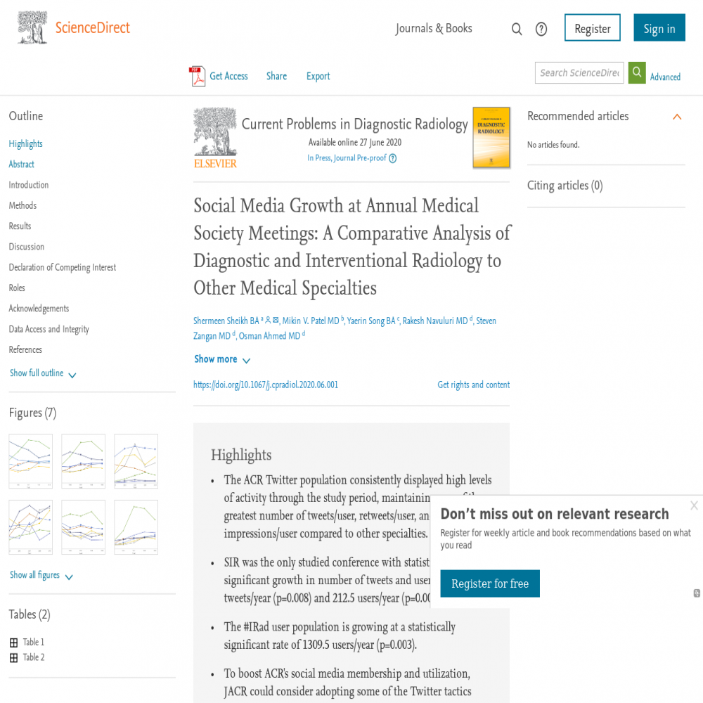 A healthcare social media research article published in Current Problems in Diagnostic Radiology, August 31, 2021