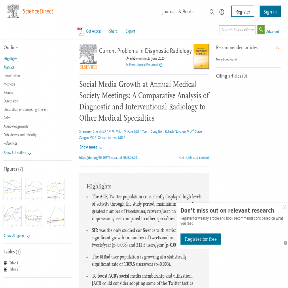 A healthcare social media research article published in Current Problems in Diagnostic Radiology, June 26, 2020