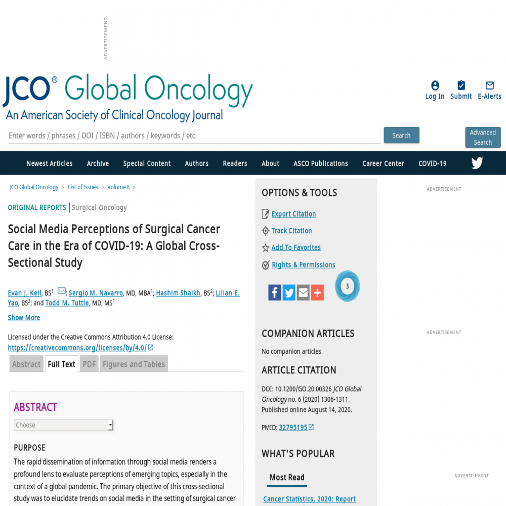 A healthcare social media research article published in JCO Global Oncology, August 13, 2020