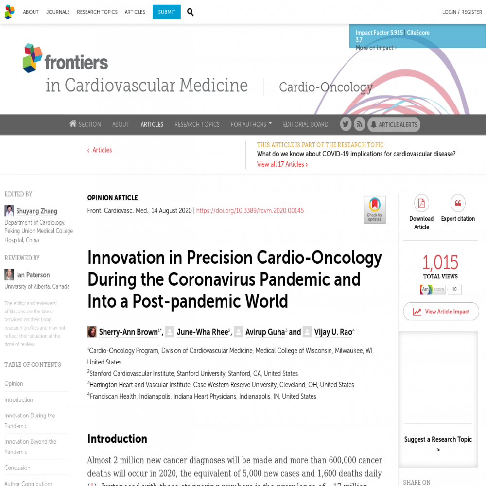 A healthcare social media research article published in Frontiers in Cardiovascular Medicine, August 13, 2020