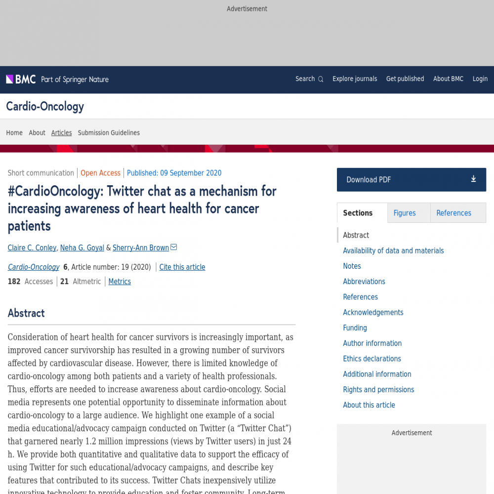 A healthcare social media research article published in Cardio-Oncology, September 8, 2020