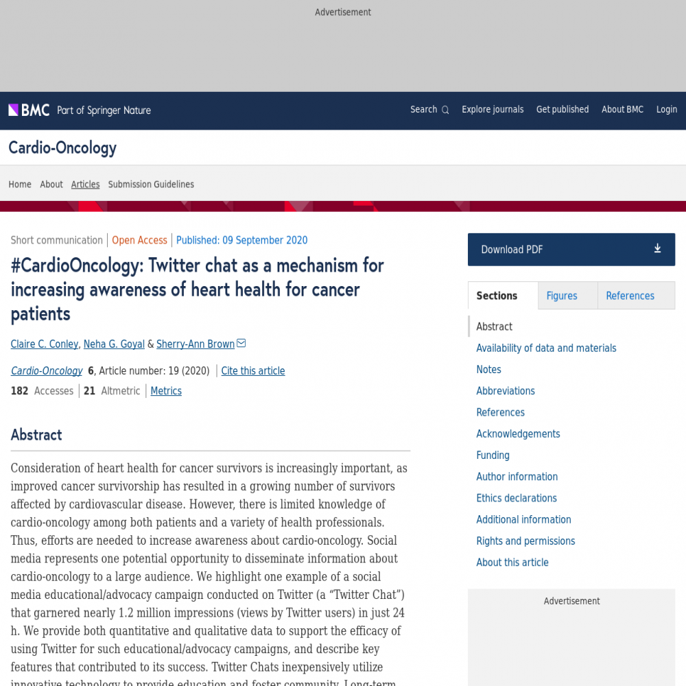 A healthcare social media research article published in Cardio-Oncology, September 9, 2020