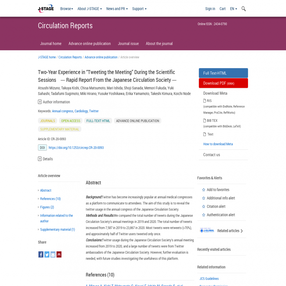 A healthcare social media research article published in Circulation Reports, November 9, 2020