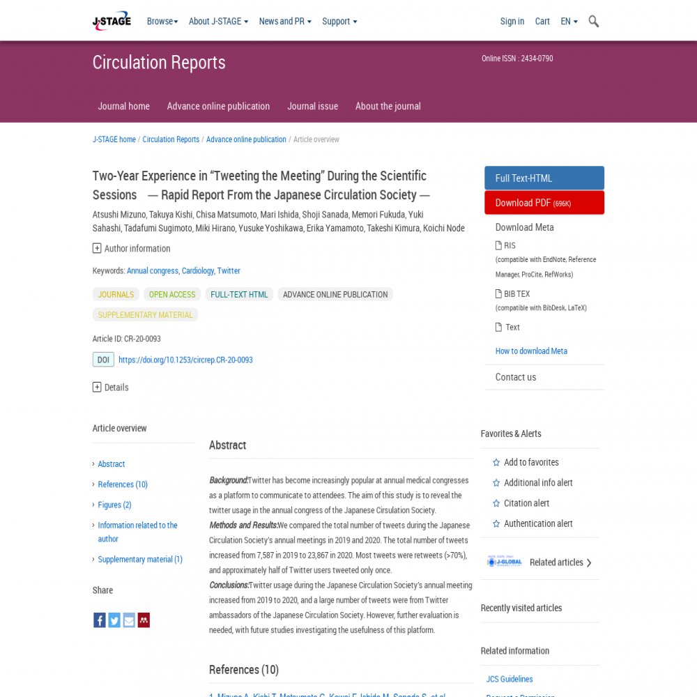 A healthcare social media research article published in Circulation Reports, September 24, 2020