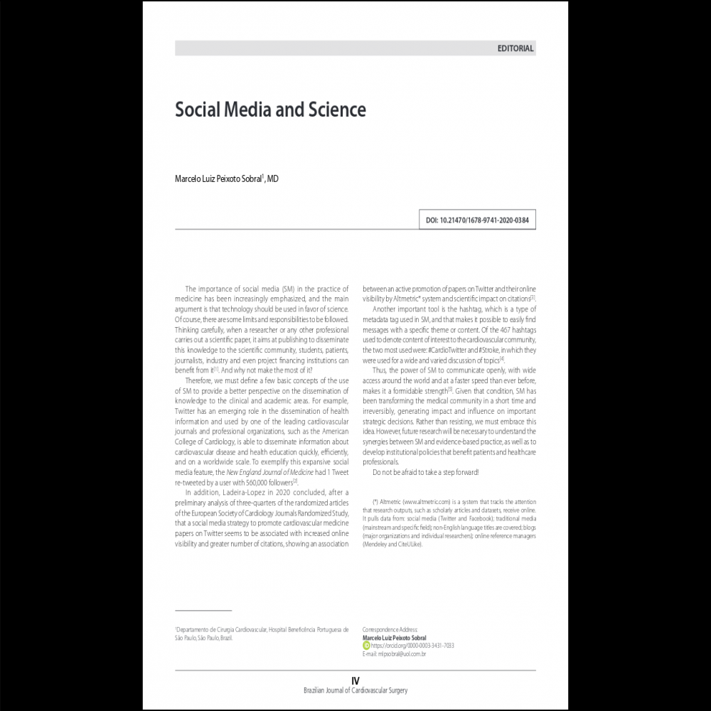 A healthcare social media research article published in Revista Brasileira de Cirurgia Cardiovascular, December 31, 2019