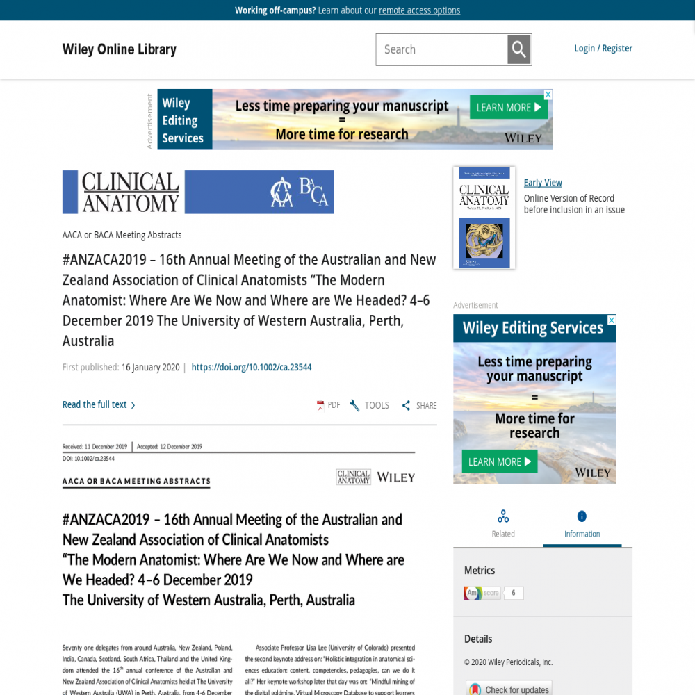 A healthcare social media research article published in Clinical Anatomy, January 15, 2020