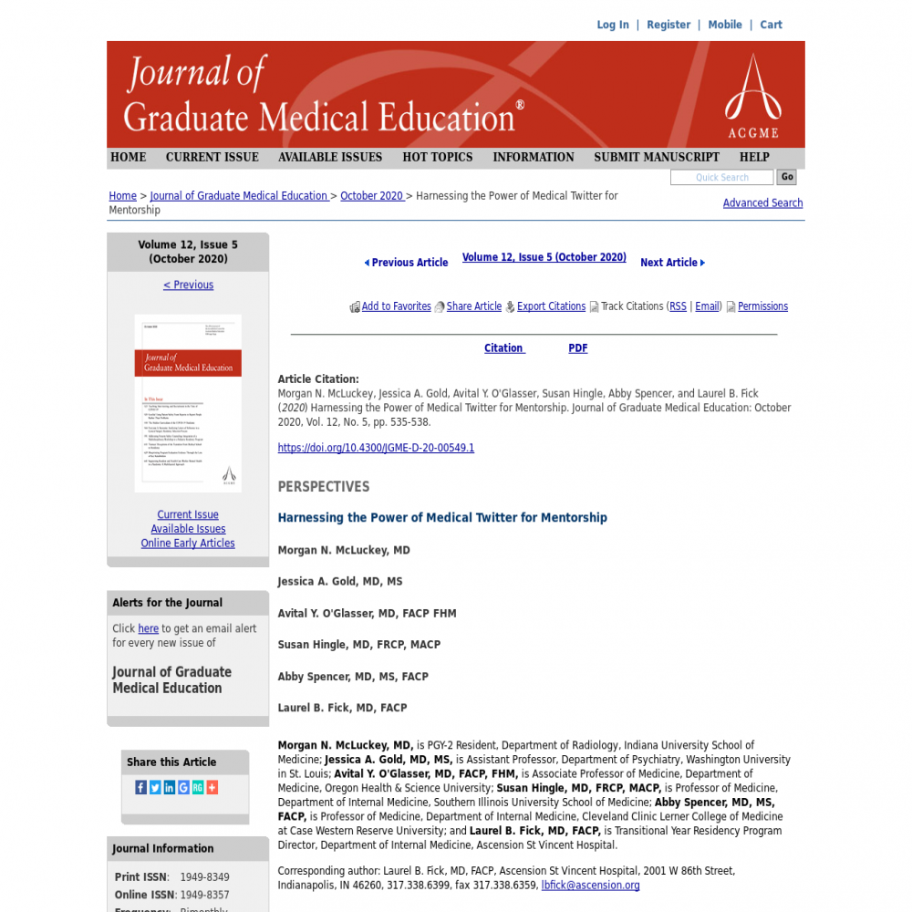 A healthcare social media research article published in Journal of Graduate Medical Education, October 1, 2020