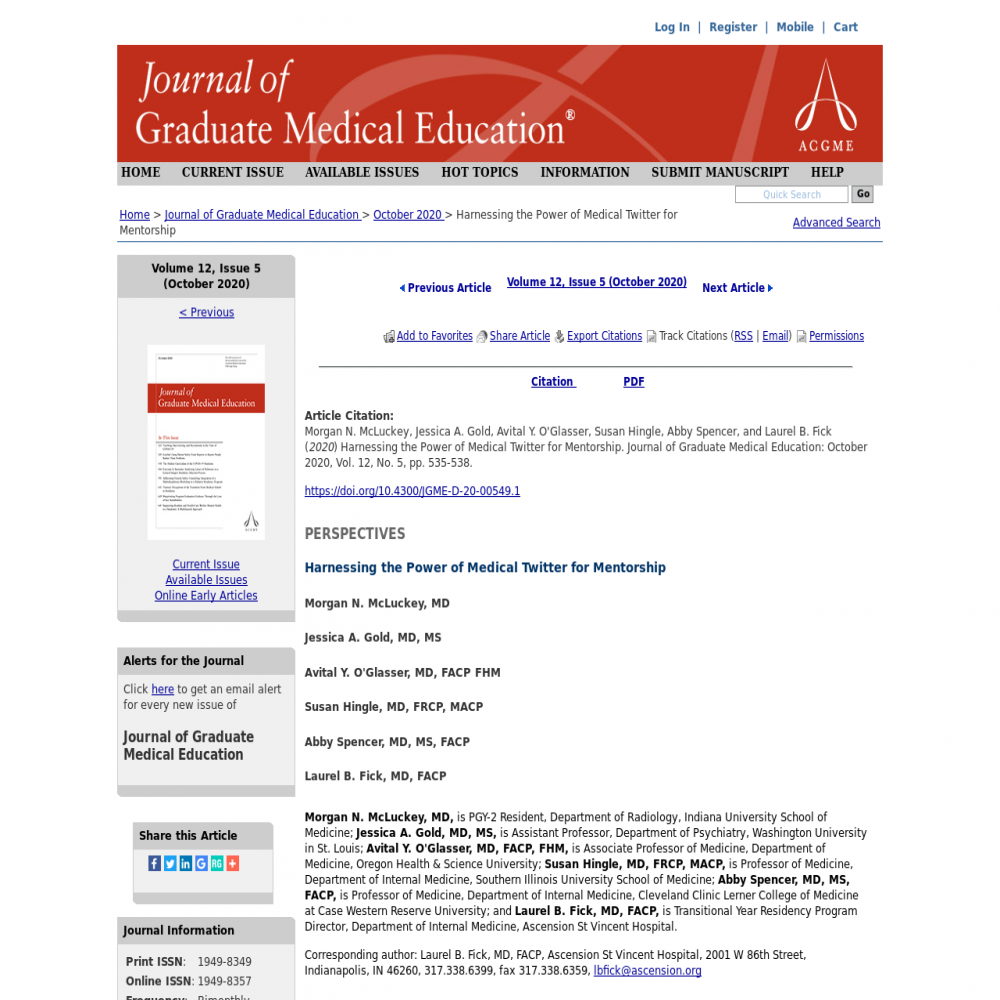 A healthcare social media research article published in Journal of Graduate Medical Education, September 30, 2020