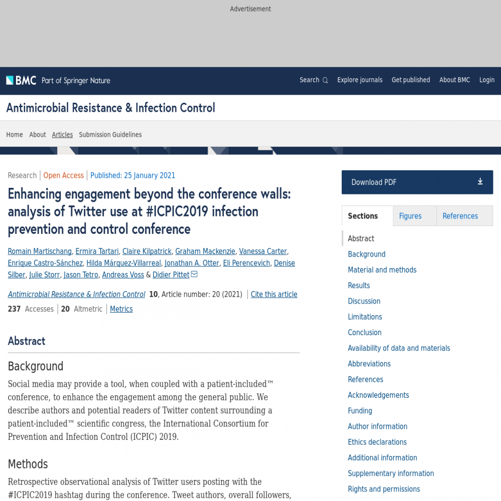 A healthcare social media research article published in Antimicrobial Resistance and Infection Control, January 24, 2021