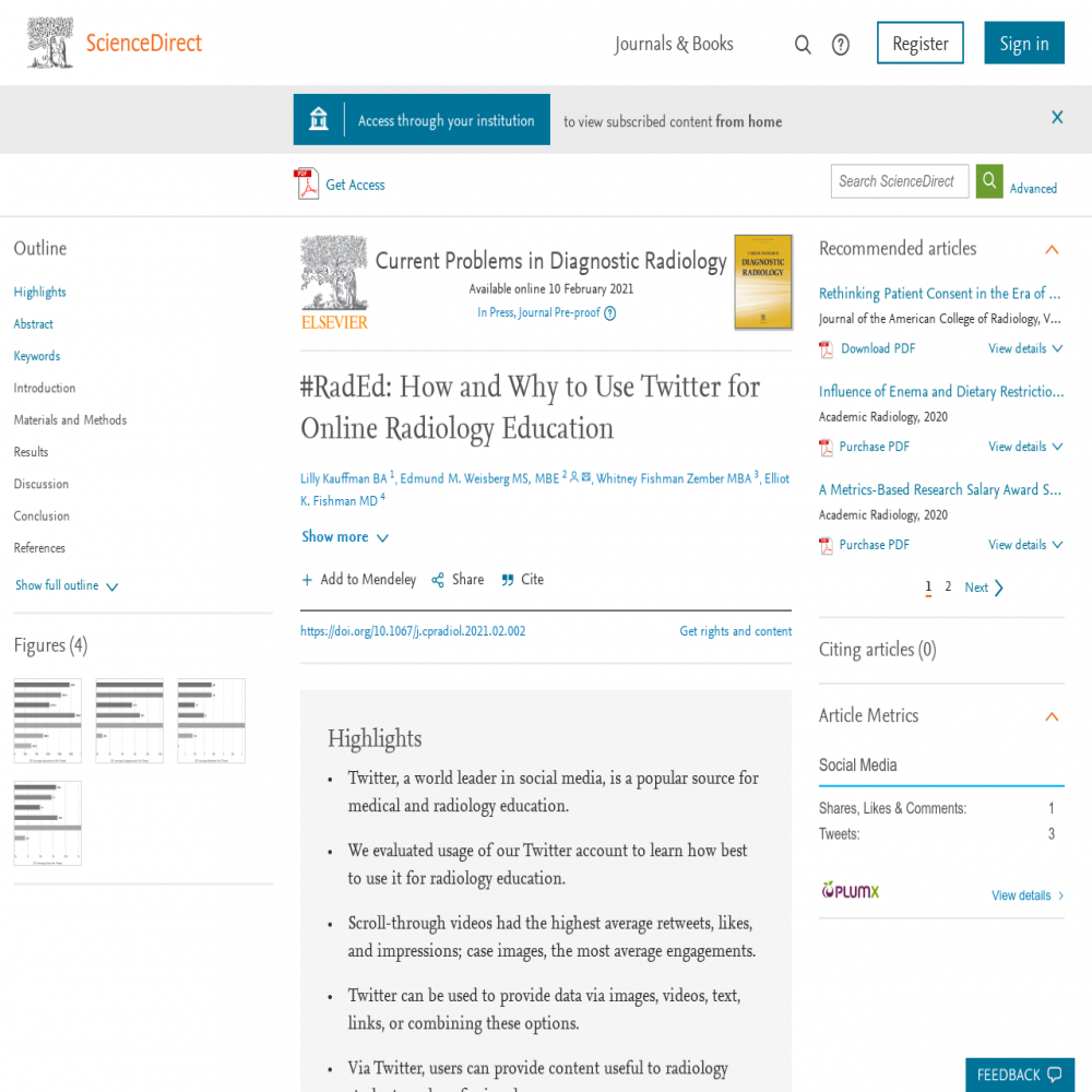 A healthcare social media research article published in Current Problems in Diagnostic Radiology, February 9, 2021