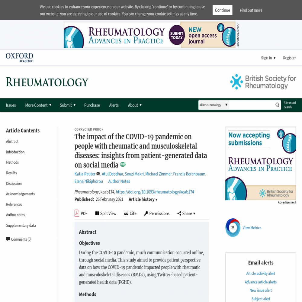 A healthcare social media research article published in Rheumatology, February 24, 2021