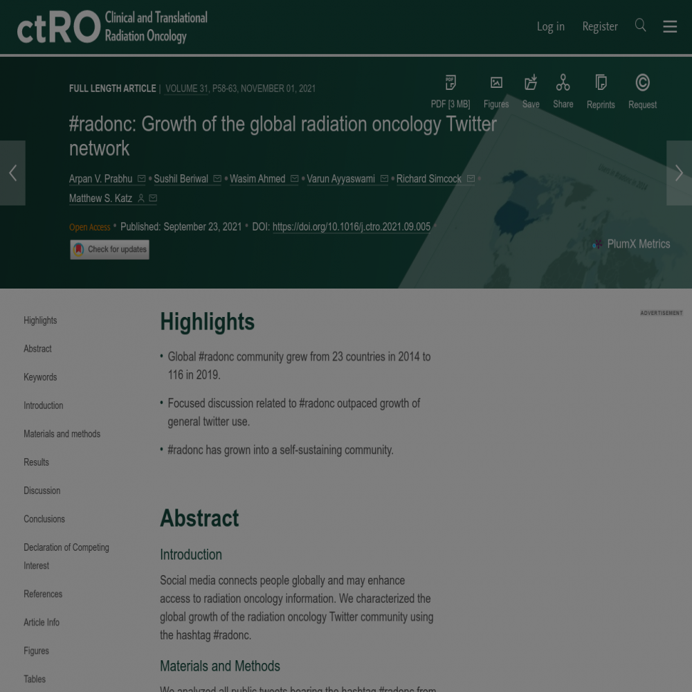 A healthcare social media research article published in Clinical and Translational Radiation Oncology, October 31, 2021