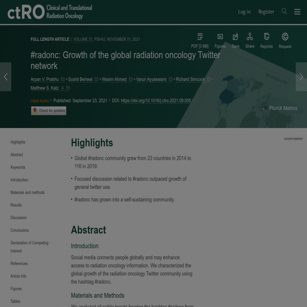 A healthcare social media research article published in Clinical and Translational Radiation Oncology, September 23, 2021