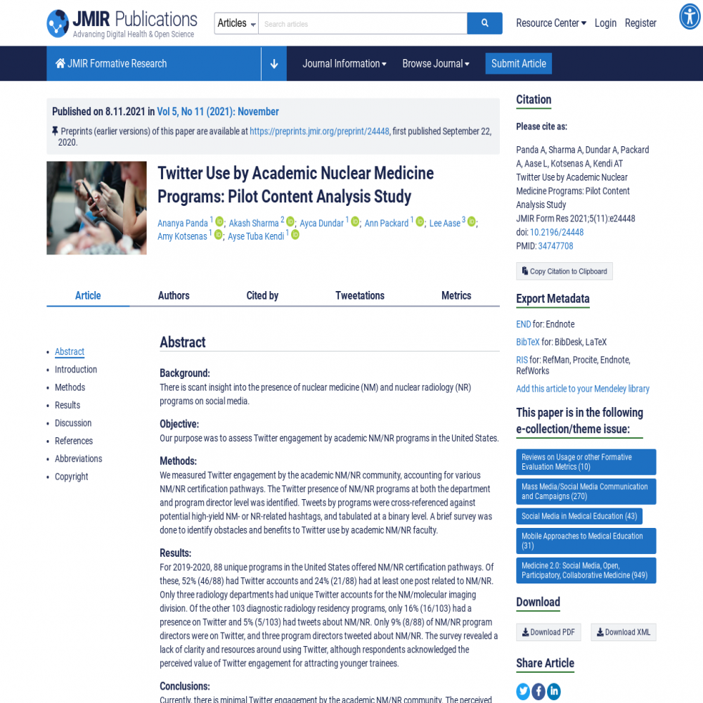 A healthcare social media research article published in JMIR Formative Research, November 7, 2021