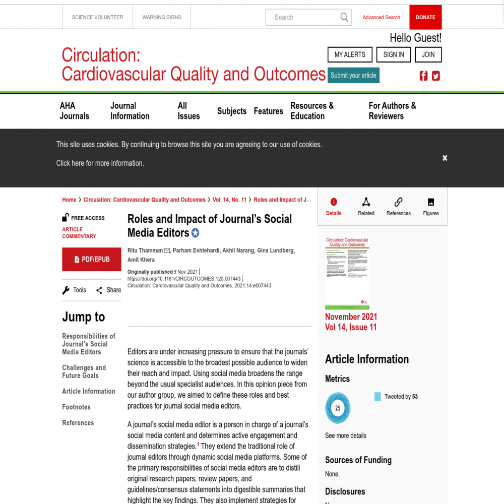 A healthcare social media research article published in Circulation: Cardiovascular Quality & Outcomes, November 9, 2021